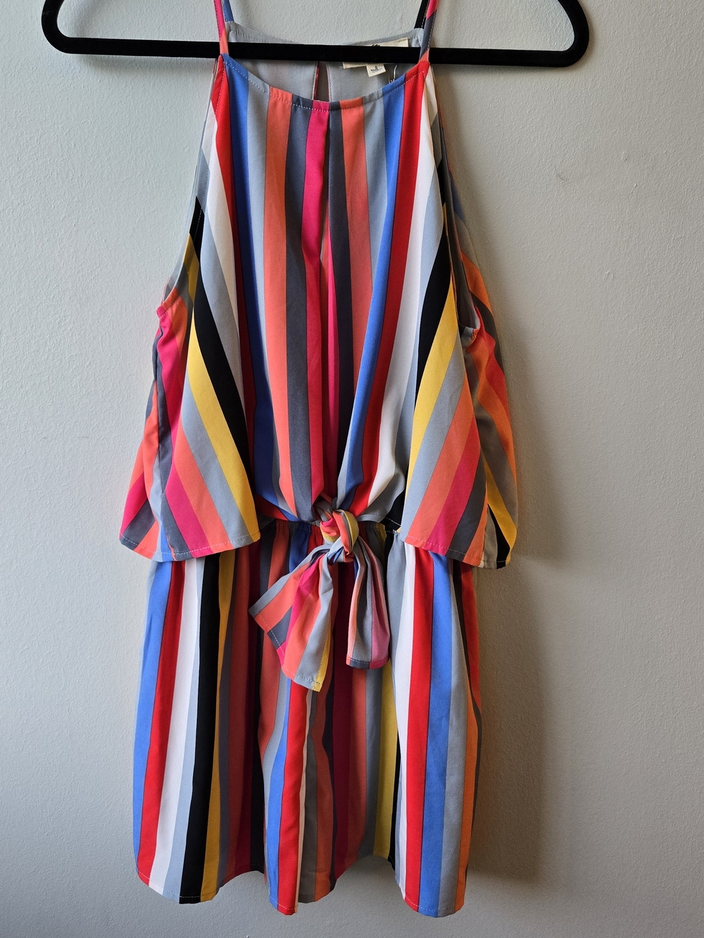 Entro Colorful Multi-Stripe Tie-Front Romper